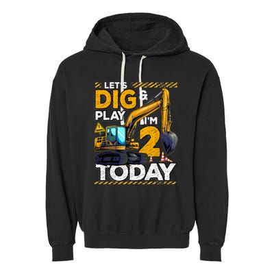 Birthday Boy 2 Construction 2nd Birthday Excavator Birthday Garment-Dyed Fleece Hoodie