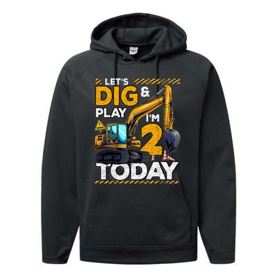 Birthday Boy 2 Construction 2nd Birthday Excavator Birthday Performance Fleece Hoodie