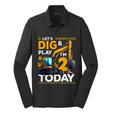 Birthday Boy 2 Construction 2nd Birthday Excavator Birthday Silk Touch Performance Long Sleeve Polo