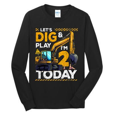 Birthday Boy 2 Construction 2nd Birthday Excavator Birthday Tall Long Sleeve T-Shirt