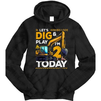 Birthday Boy 2 Construction 2nd Birthday Excavator Birthday Tie Dye Hoodie