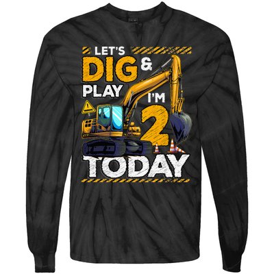 Birthday Boy 2 Construction 2nd Birthday Excavator Birthday Tie-Dye Long Sleeve Shirt