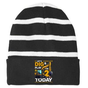 Birthday Boy 2 Construction 2nd Birthday Excavator Birthday Striped Beanie with Solid Band