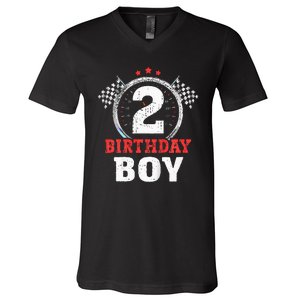 Birthday Boy 2 Two Race Car 2nd Birthday Racing Car Driver V-Neck T-Shirt