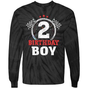 Birthday Boy 2 Two Race Car 2nd Birthday Racing Car Driver Tie-Dye Long Sleeve Shirt