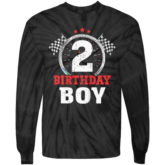 Birthday Boy 2 Two Race Car 2nd Birthday Racing Car Driver Tie-Dye Long Sleeve Shirt