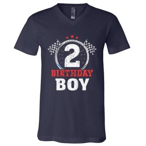 Birthday Boy 2 Two Race Car 2nd Birthday Racing Car Driver V-Neck T-Shirt