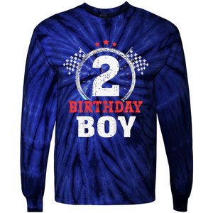 Birthday Boy 2 Two Race Car 2nd Birthday Racing Car Driver Tie-Dye Long Sleeve Shirt