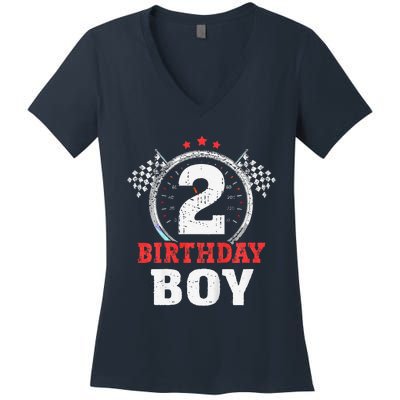 Birthday Boy 2 Two Race Car 2nd Birthday Racing Car Driver Women's V-Neck T-Shirt