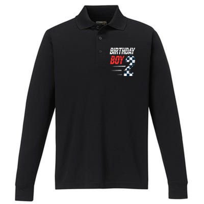 Birthday Boy 2 Two Race Car 2nd Birthday Racing Car Driver Performance Long Sleeve Polo