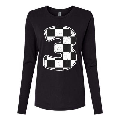 Birthday Boy 3 Three Race Car 3rd Birthday Racing Car Flag Womens Cotton Relaxed Long Sleeve T-Shirt