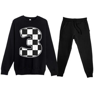 Birthday Boy 3 Three Race Car 3rd Birthday Racing Car Flag Premium Crewneck Sweatsuit Set