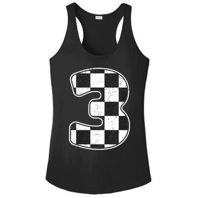 Birthday Boy 3 Three Race Car 3rd Birthday Racing Car Flag Ladies PosiCharge Competitor Racerback Tank