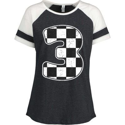 Birthday Boy 3 Three Race Car 3rd Birthday Racing Car Flag Enza Ladies Jersey Colorblock Tee