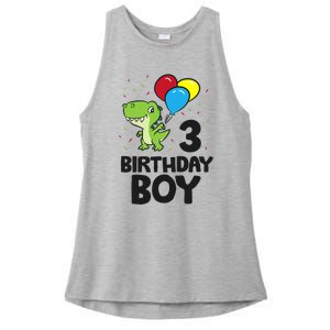 Birthday Boy 3rd Birthday Dinosaur Ladies PosiCharge Tri-Blend Wicking Tank