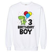 Birthday Boy 3rd Birthday Dinosaur Garment-Dyed Sweatshirt