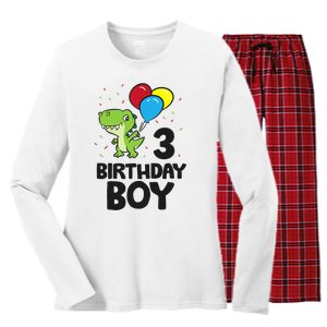 Birthday Boy 3rd Birthday Dinosaur Women's Long Sleeve Flannel Pajama Set 