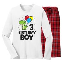 Birthday Boy 3rd Birthday Dinosaur Women's Long Sleeve Flannel Pajama Set 