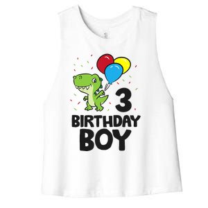 Birthday Boy 3rd Birthday Dinosaur Women's Racerback Cropped Tank