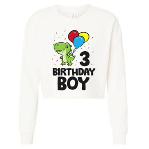 Birthday Boy 3rd Birthday Dinosaur Cropped Pullover Crew