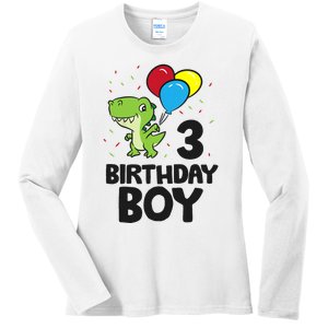 Birthday Boy 3rd Birthday Dinosaur Ladies Long Sleeve Shirt