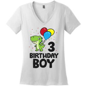 Birthday Boy 3rd Birthday Dinosaur Women's V-Neck T-Shirt