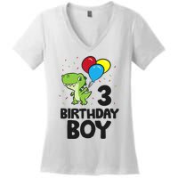 Birthday Boy 3rd Birthday Dinosaur Women's V-Neck T-Shirt