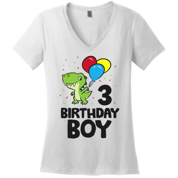 Birthday Boy 3rd Birthday Dinosaur Women's V-Neck T-Shirt