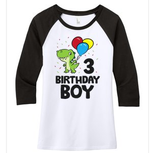 Birthday Boy 3rd Birthday Dinosaur Women's Tri-Blend 3/4-Sleeve Raglan Shirt