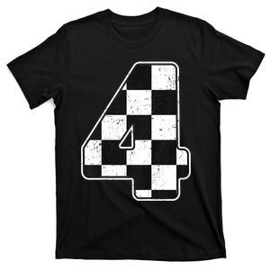 Birthday Boy 4 Four Race Car 4th Birthday Racing Car Flag T-Shirt