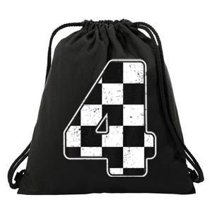 Birthday Boy 4 Four Race Car 4th Birthday Racing Car Flag Drawstring Bag