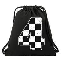 Birthday Boy 4 Four Race Car 4th Birthday Racing Car Flag Drawstring Bag