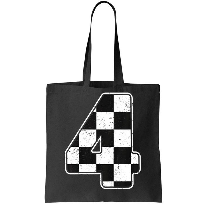 Birthday Boy 4 Four Race Car 4th Birthday Racing Car Flag Tote Bag