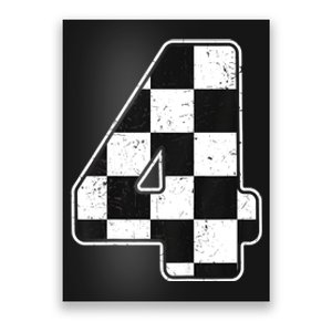 Birthday Boy 4 Four Race Car 4th Birthday Racing Car Flag Poster