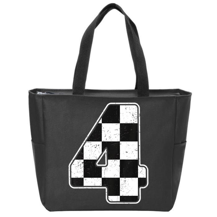 Birthday Boy 4 Four Race Car 4th Birthday Racing Car Flag Zip Tote Bag