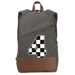 Birthday Boy 4 Four Race Car 4th Birthday Racing Car Flag Cotton Canvas Backpack