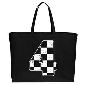 Birthday Boy 4 Four Race Car 4th Birthday Racing Car Flag Cotton Canvas Jumbo Tote