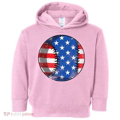 Baseball Ball 4th Of July Boys American Flag Toddler Hoodie