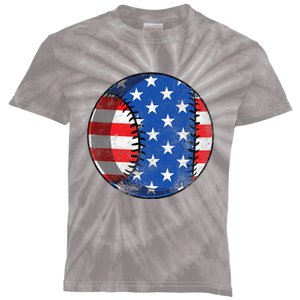 Baseball Ball 4th Of July Boys American Flag Kids Tie-Dye T-Shirt