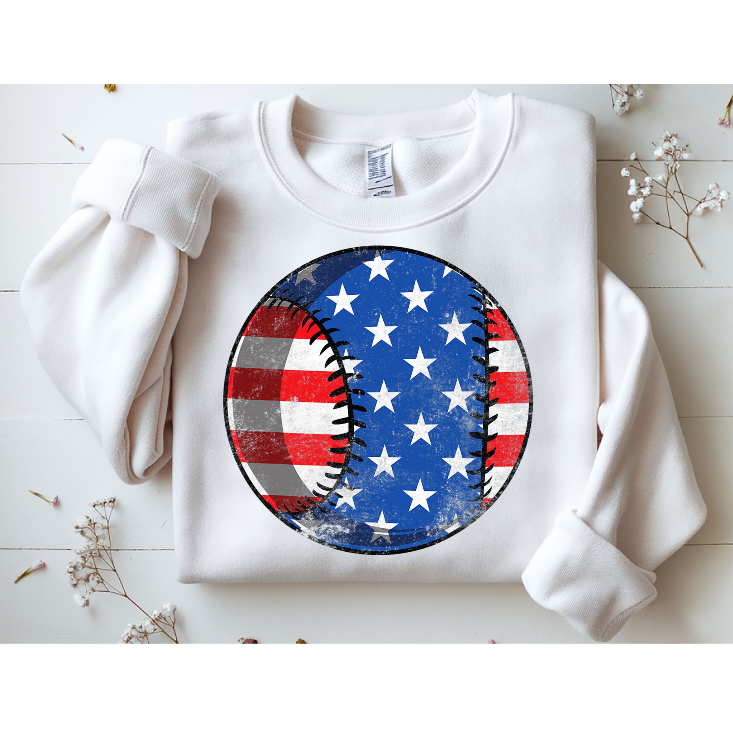 Baseball Ball 4th Of July Boys American Flag Sweatshirt