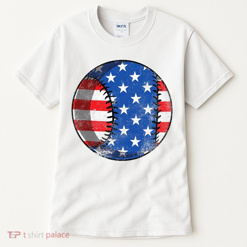 Baseball Ball 4th Of July Boys American Flag Tall T-Shirt