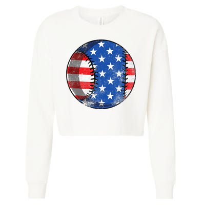 Baseball Ball 4th Of July Boys American Flag Cropped Pullover Crew