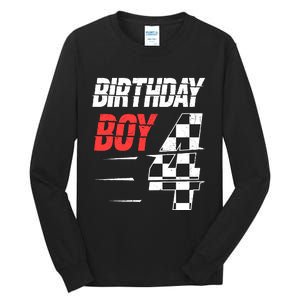 Birthday Boy 4 Four Racing Flag 4th Birthday Race Car Tall Long Sleeve T-Shirt