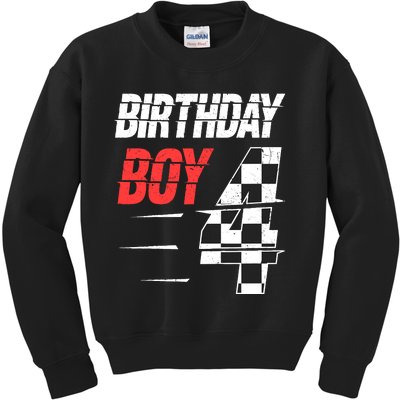 Birthday Boy 4 Four Racing Flag 4th Birthday Race Car Kids Sweatshirt