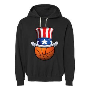 Basketball Ball 4th Of July Uncle Sam American Flag Garment-Dyed Fleece Hoodie