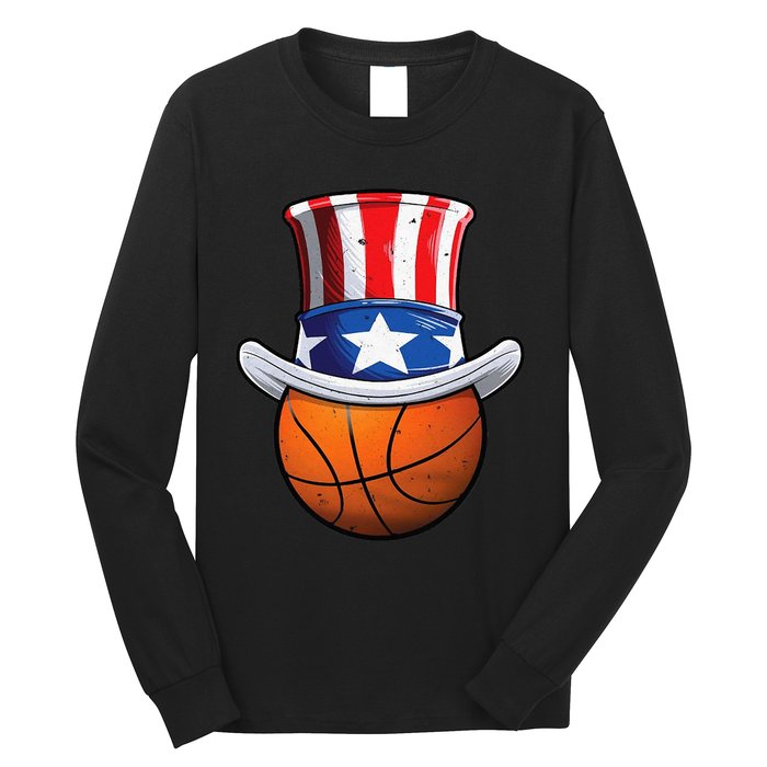 Basketball Ball 4th Of July Uncle Sam American Flag Long Sleeve Shirt