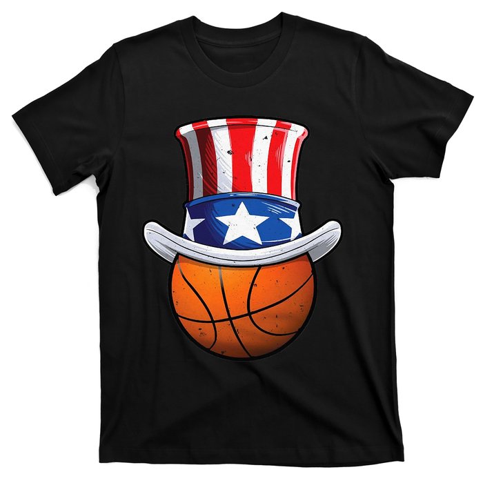 Basketball Ball 4th Of July Uncle Sam American Flag T-Shirt