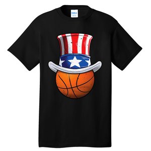 Basketball Ball 4th Of July Uncle Sam American Flag Tall T-Shirt