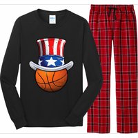 Basketball Ball 4th Of July Uncle Sam American Flag Long Sleeve Pajama Set