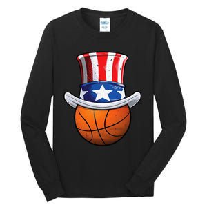 Basketball Ball 4th Of July Uncle Sam American Flag Tall Long Sleeve T-Shirt